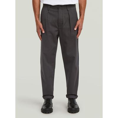 Chinohose G-STAR "Pleated Chino Relaxed Tapered", Herren, Gr. 34, Länge 30, grau (india ink, ganache hb), Obermaterial: 98% Baumwolle, 2% Elasthan, Hosen Chinohose