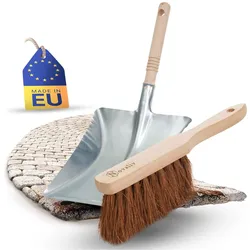 Kehrgarnitur mit Handfeger Langer Stiel I 60 cm I Kokos I Kehrschaufel Set Kehrset Handkehrset