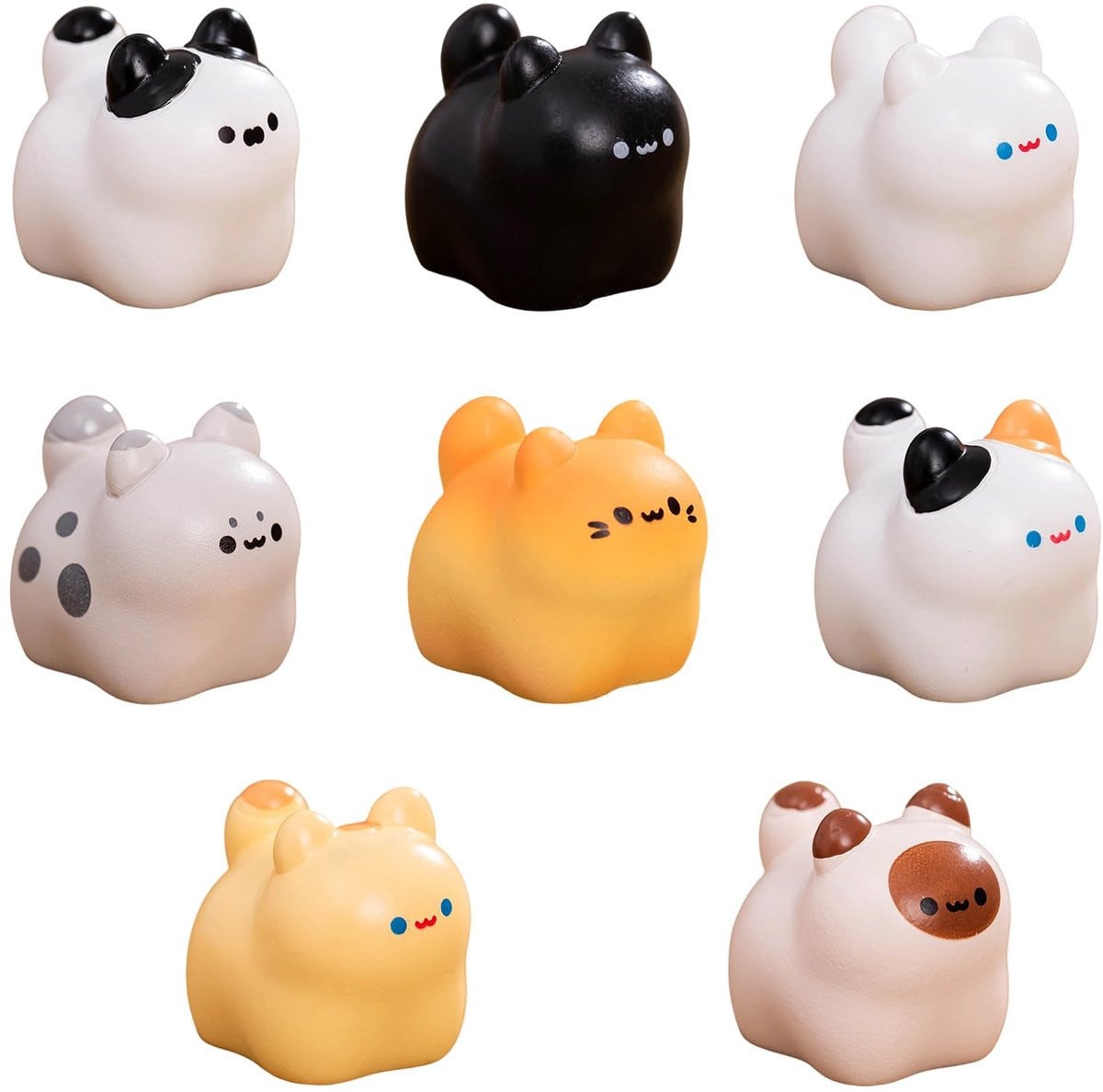 Set van 8 Miniatuur Kattenfiguren van Kunsthars voor Decoratie