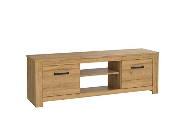 Newroom TV Lowboard Alteiche stehend TV Schrank Wohnzimmer Board 2 Türen plus offenes Mittelfach, schwarze Bügelgriffe, Fernsehtisch Sideboard Kommode, für Flachbild Fernseher