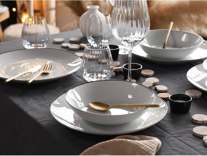 Service d'assiettes Luna 18 pièces Blanc/Blanc/Noir