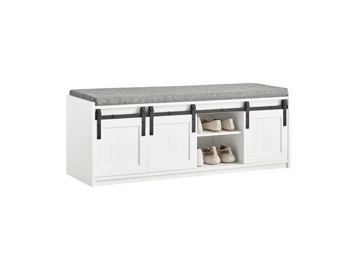 SoBuy FSR133-W Meuble à Chaussuresavec 6 Compartiment et Portes de Grange Coulissantes 120x35x45cm Blanc