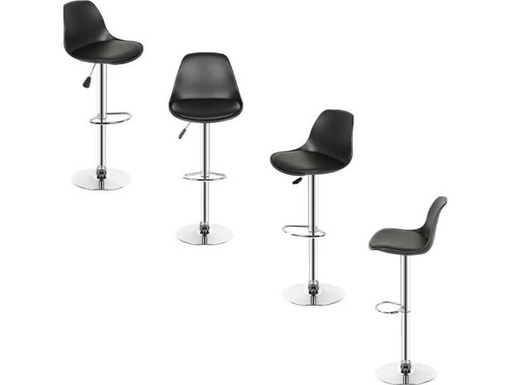 Lot de 4 Tabourets de Bar OUISTORE en Similicuir et Acier chromé Tabouret réglable et Rotatif Noir