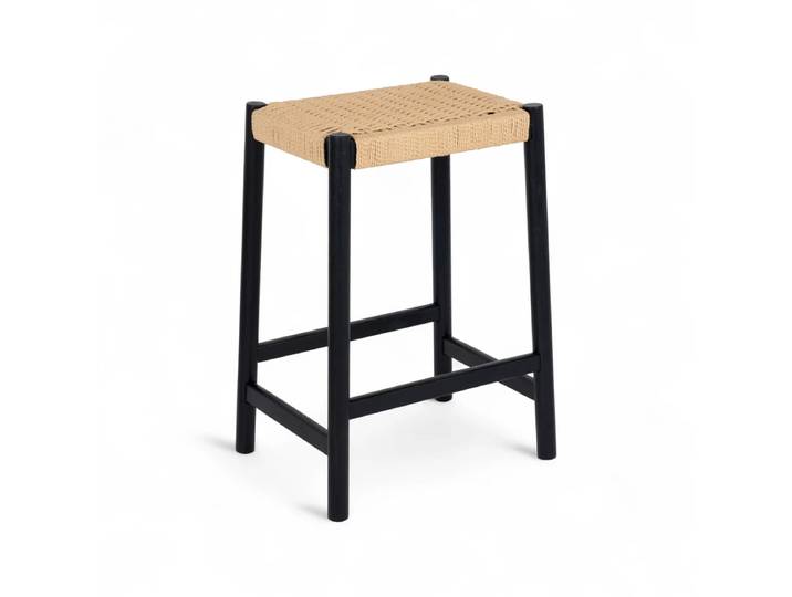 Barhocker Ida - Geflechtsitz, Schwarz/Beige