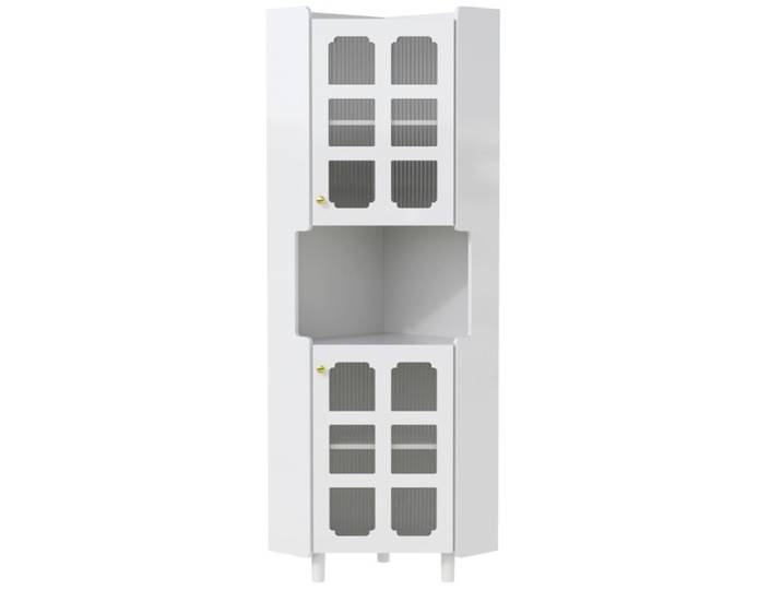 ELVORIN vitrine d angle blanche 63 5 x 43 x 157 5 cm MDF laque 2 portes vitrees niche ouverte LED par application