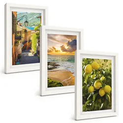 BILDER SET 3er Set - 20x30 cm Weißer Rahmen - Straßen, Meer, Strand, Zitrusbäume