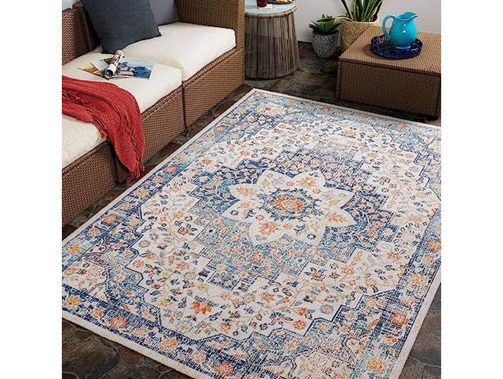 Livabliss Louisana Assa Tapis d'extérieur 120x170 cm – Bleu\, Beige\, Rouille