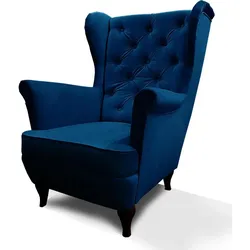 CHESTERFIELD-SESSEL Falco marineblau mit Holzbeinen