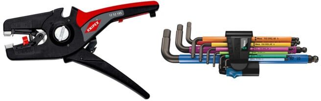 Set KNIPEX 12 52 195 PreciStrip16® Automatische Abisolierzange 190 mm + Wera Winkelschlüsselsatz 950 SPKL/9 SM HF Multicolour, metrisch, BlackLaser, mit Haltefunktion, 9-teilig
