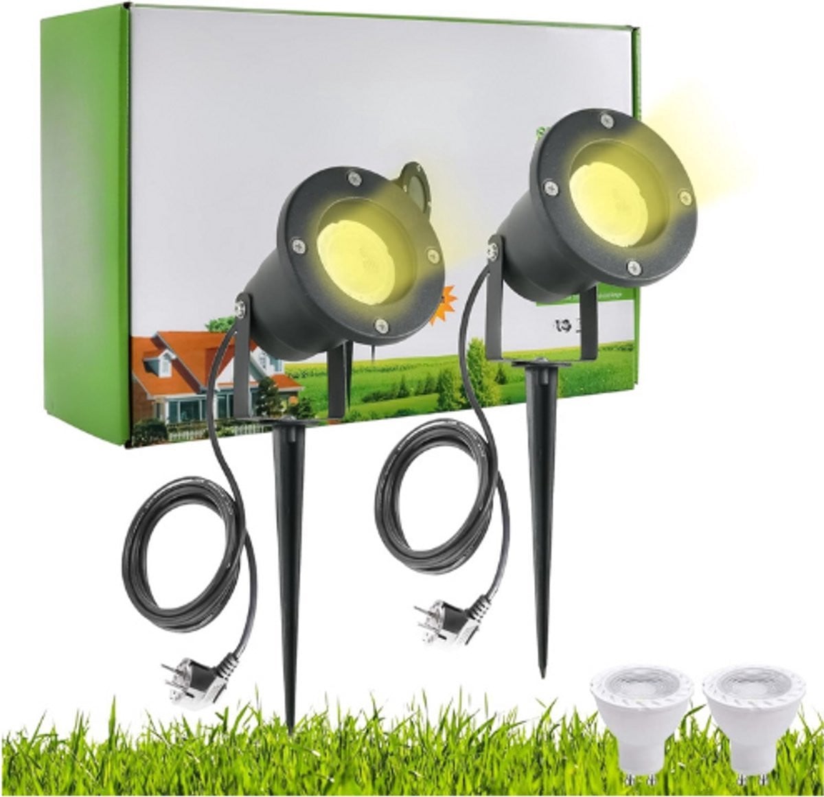 Thuys Tuinspots met Grondpen – 7W GU10 Warm Wit LED Tuinverlichting – Zwart Aluminium