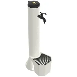 Sined Weiße Gartenfontäne mit 5-Liter-Eimer, Aluminium-Laubgitter zur Aufnahme von Laub. Doppelter seitlicher und unterer Wasseranschluss. Komplettes Set.