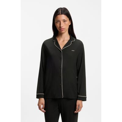 Pyjama BOSS "Dreamline_Long Set", Damen, Gr. L, schwarz (schwarz 001), Jersey, Obermaterial: 95% Modal, 5% Elasthan, lang, Homewear-Sets Pyjama, aus Stretch-Jersey mit Logo-Stickerei