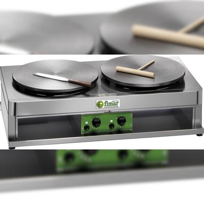 FIMAR LPG- und Methangas-Doppel-Crepes-Kocher Modell CR400G2 aus rostfreiem Stahl mit rutschfesten Gusseisenplatten ø 40 cm
