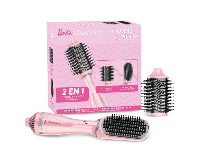 Brosse soufflante 2 en 1 : Sèche et coiffe collection Barbie DEMELISS
