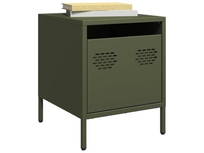 HEFZGDB Industrie-Stil Nachttisch Olivgrün 35x39x43,5 cm aus Stahl mit Stauraum Schubladenschrank für Wohnzimmer und Büro