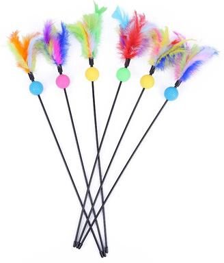 Uplift Picks Five Piece Cat Feather Wand Toy Set With Bell For Interactive Kitten Exercise Play g