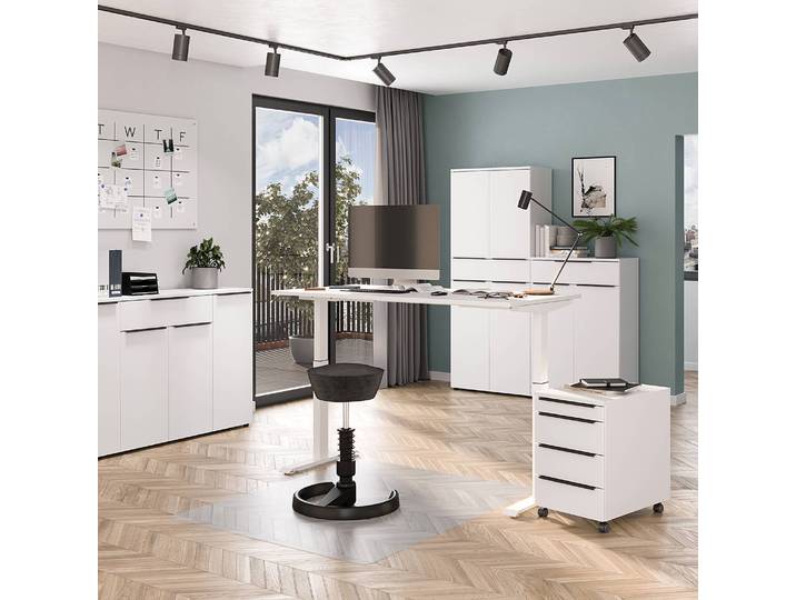 Höhenverstellbarer Schreibtisch Mailand 140cm Weiß/Weiß Keine Funktion
