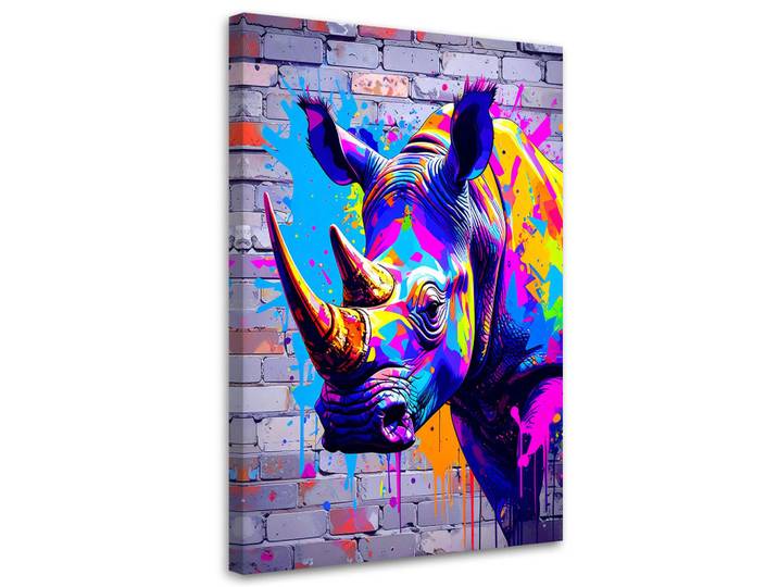 Feeby Leinwandbild Bunte Nashörner Tiere Abstrakt 80x120cm, Mehrfarbig, Rechteckig, 80x120 cm, Bilder & Rahmen, Bilder, Leinwandbilder
