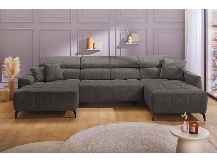 Wohnlandschaft JOCKENHÖFER GRUPPE Ultima U-Form, B: 363 cm, 60 cm elektrische Sitztiefenverstellung , grau (grau 432, 09), B:363cm T:118cm, Korpus: 100% Polyester;Kissen: 100% Polyester, Sofas, Wohnlandschaft, USB-Ports, Kopfstützen verstellbar, Zierkissen, bis 140 kg/Sitz