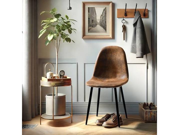 FurnitureR Komfort Sessel Set 4er - Braunes Veloursimitat, Gepolsterte Rückenlehne, Metallkreuzfuß, Bequeme Loungesessel für Wohnzimmer