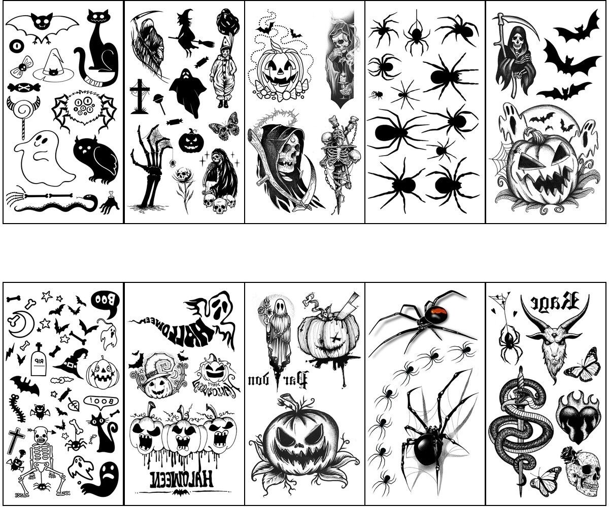 INF Halloween-Wassertransfer-Aufkleber, wasser- und schweißbeständiges Dekoset in gemischten Farben