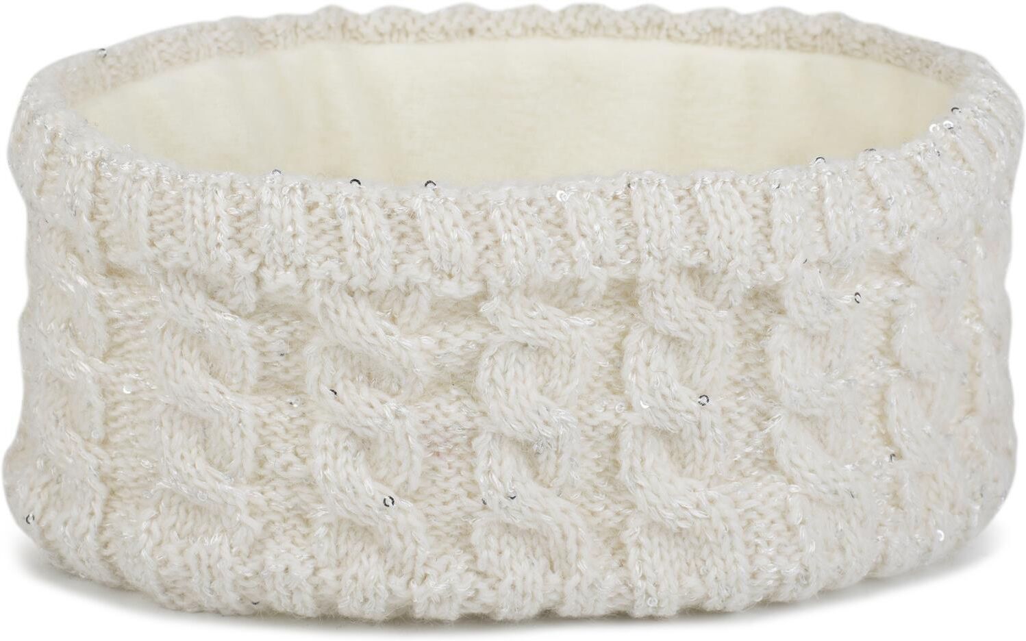 Stirnband STYLEBREAKER "Strick Stirnband Zopfmuster Pailletten", Damen, weiß (creme), Obermaterial: 100% Viskose CV., Modisch, Mützen Stirnband