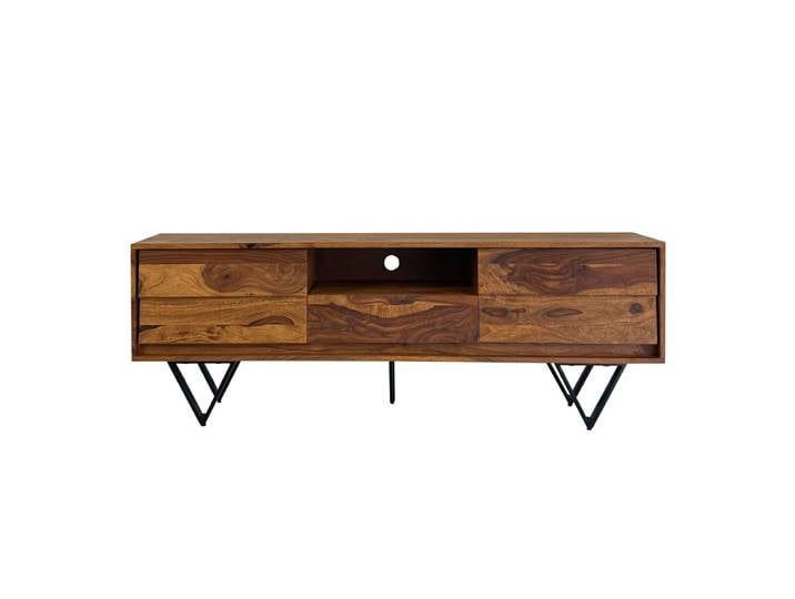 Meuble tv bas 160 cm en bois massif, marron