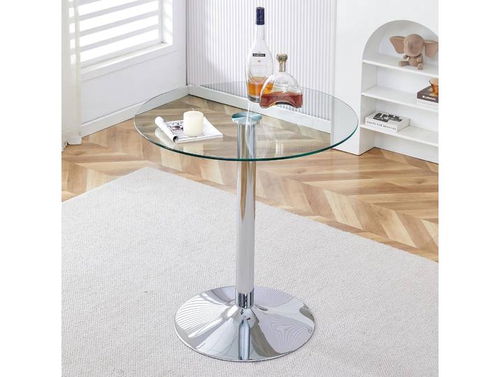 STILVORA Glastisch mit transparente Leichtigkeit und einfache Reinigung, Metalltisch für stabile Unterstützung und minimalistisches Design, Balkentisch für Home Bar, vielseitige Nutzung, Silber