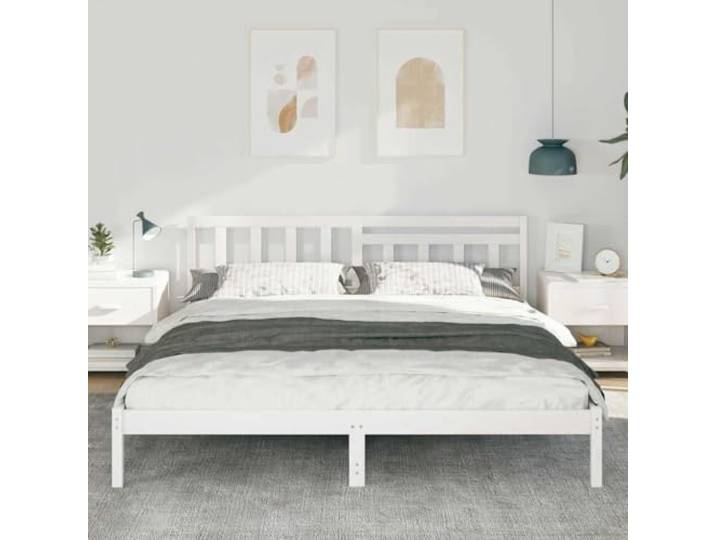 KTHLBRH Bettgestell, weiß, 180 x 200 cm, Kiefer massiv Lattenrost, minimalistisches Design, einfache Montage, 200 kg Tragkraft