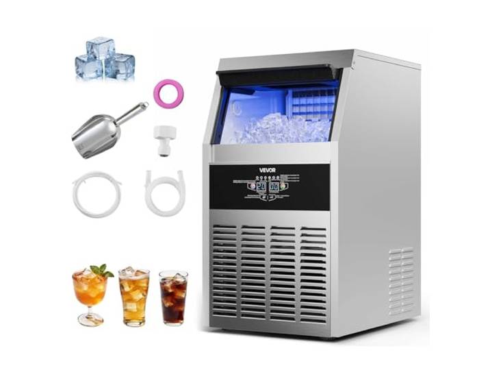 VEVOR Gewerbliche Eiswürfelmaschine 73 kg/Tag Eiswürfelbereiter mit 7,3-13,3 kg Eisvorratsbehälter, Edelstahl Freistehende Eismaschine mit LED-Anzeige Selbstreinigung, für Hausbar Restaurant Café