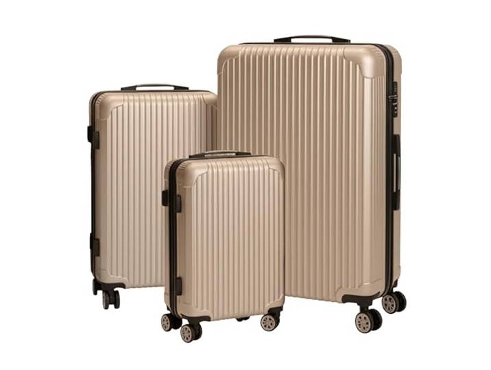 Relaxdays Ensemble 3 valises\, Coque Rigide\, 4 roulettes\, 3 Tailles\, poignée télescopique\, Serrure à Code\, Champagne
