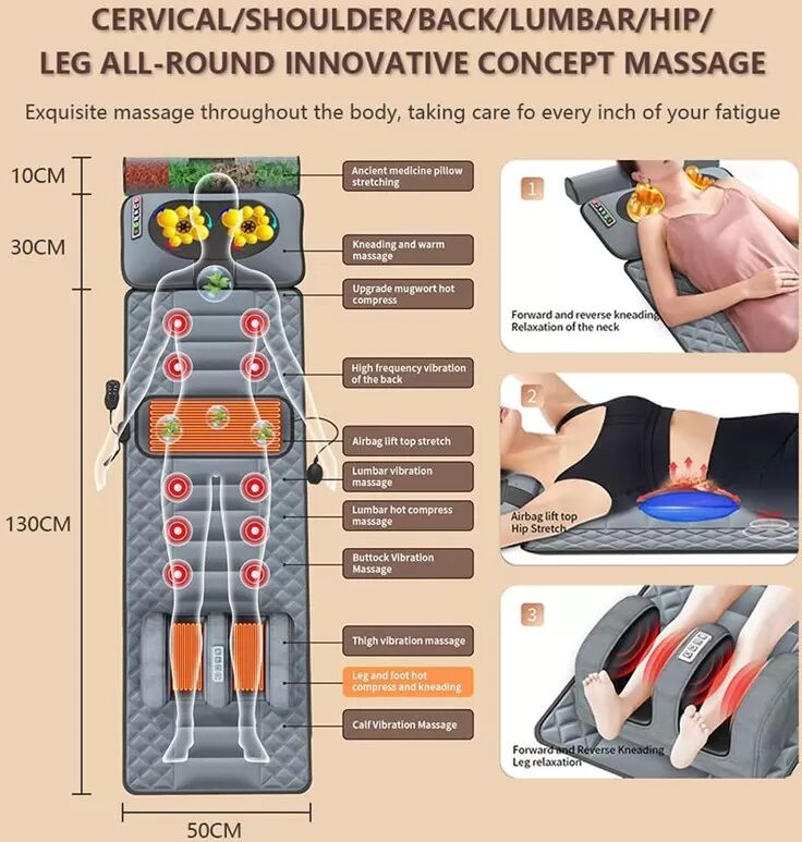 INF Tapis de massage avec coussins chauffants pour le corps entier