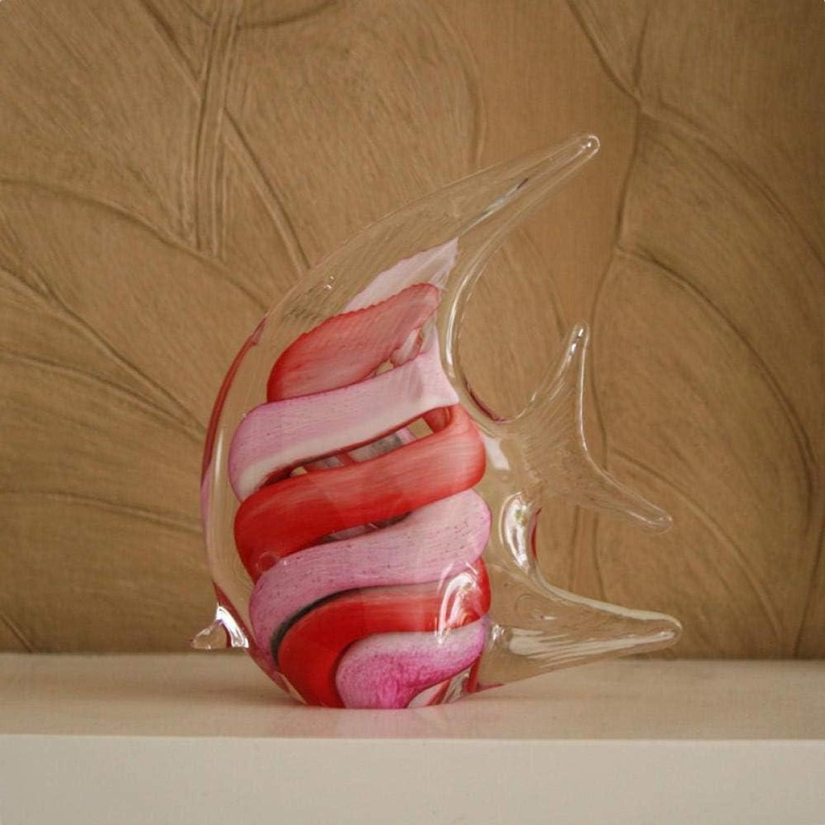 Kleurrijk handgemaakt glazen vis beeldje voor decoratie, Hoogte: 15 cm