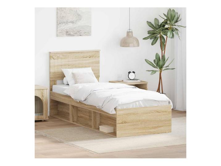 furnicato Bettgestell 78 x 200 x 90 cm Sonoma-Eiche Massivholz Bettgestell (1-tlg), Fester Lattenrost für besseres Schlafklima im Einzelbett