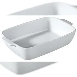 METRO PROFESSIONAL Rechteckige Auflaufform mit Griffen, Steinzeug, 40 x 25 x 8 cm, stapelbar, temperaturbeständig bis 250 °C, weiß