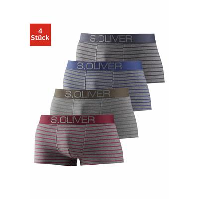 Hipster S.OLIVER, Herren, Gr. L, 4 Stk., bunt (grau, bordeaux, gestreift, grau, khaki, gestreift, grau, blau, gestreift, grau, anthrazit, gestreift), Jersey, Obermaterial: 92% Baumwolle, 8% Elasthan (LYCRA), gestreift, körpernah, Unterhosen, knapp...