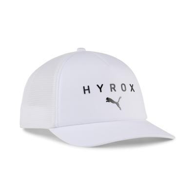 Trucker Cap PUMA "X HYROX TRUCKER CAP", Herren, weiß (puma weiß), Baumwolle, bedruckt, Caps, sportlicher Stil, mit gebogenem Schirm, mit Snapback-Verschluss