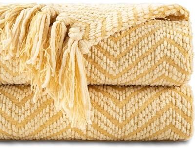 Uplift Picks Battilo Chenille Knit Throw Blanket Soft Thick Decorative Sofa Throw yellow 127x152cm