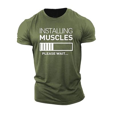 Herren Lustiges Fitness T-Shirt - Muskeln werden installiert bitte warten Grafik T-Shirt für Workout Fitness Kurzarm