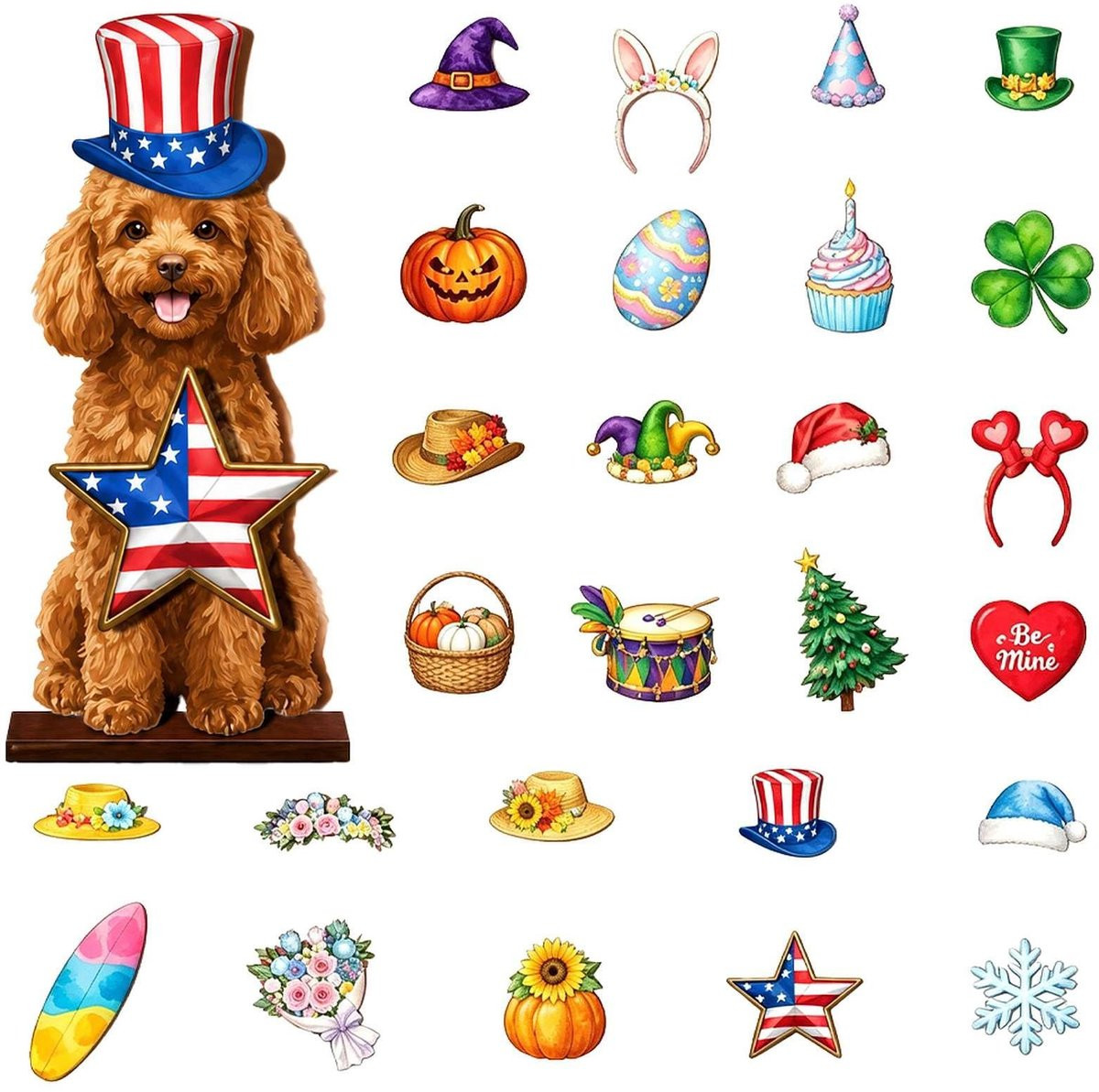 Verwisselbare Houten Decoratieset voor Honden - Seizoensgebonden Accessoires