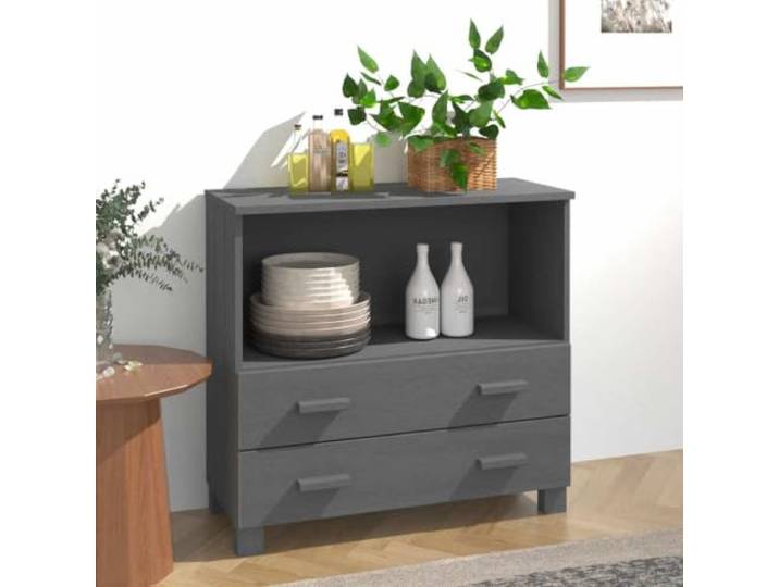 RJPLMFV Anrichte Hamar, dunkelgrau, 85 x 35 x 80 cm, Massivholz aus Kiefer Fach und 2 Schubladen, hohe Aufbewahrungsmöbel, Oberseite für Dekor, stabil und robust