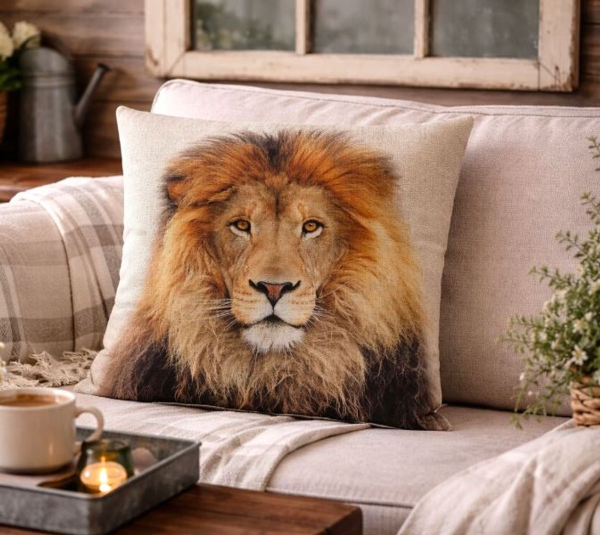 Canvas Wildlife Portraits Kussenhoes Leeuw - 45 x 45 cm