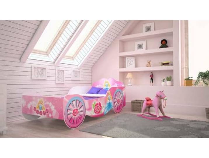Dmora - Kinderbett Bydgoszcz, Kinderbett für Schlafzimmer, Einzelbett mit Kommoden, Struktur mit ausziehbarem Bett, 84x165 h49 cm, Rosa