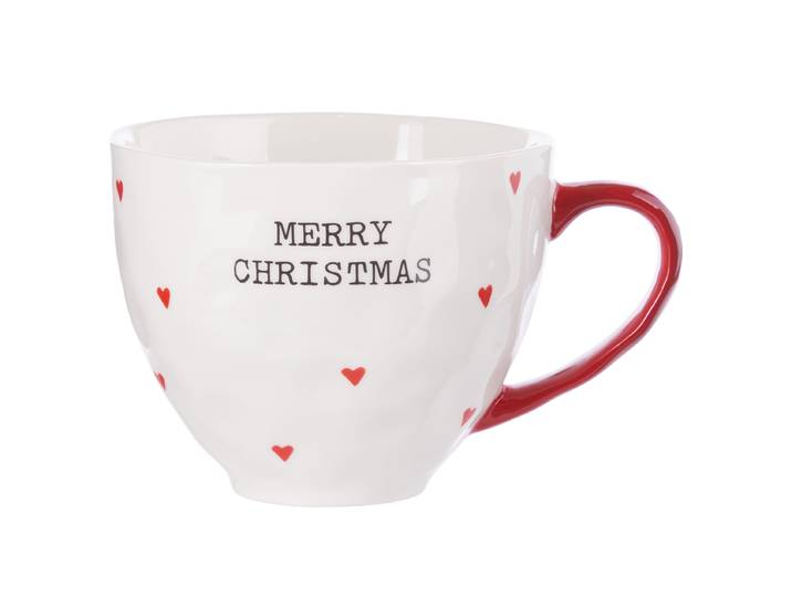 Tasse Merry Christmas 11 x 9 x 11cm Weiß/Weiß/Rot