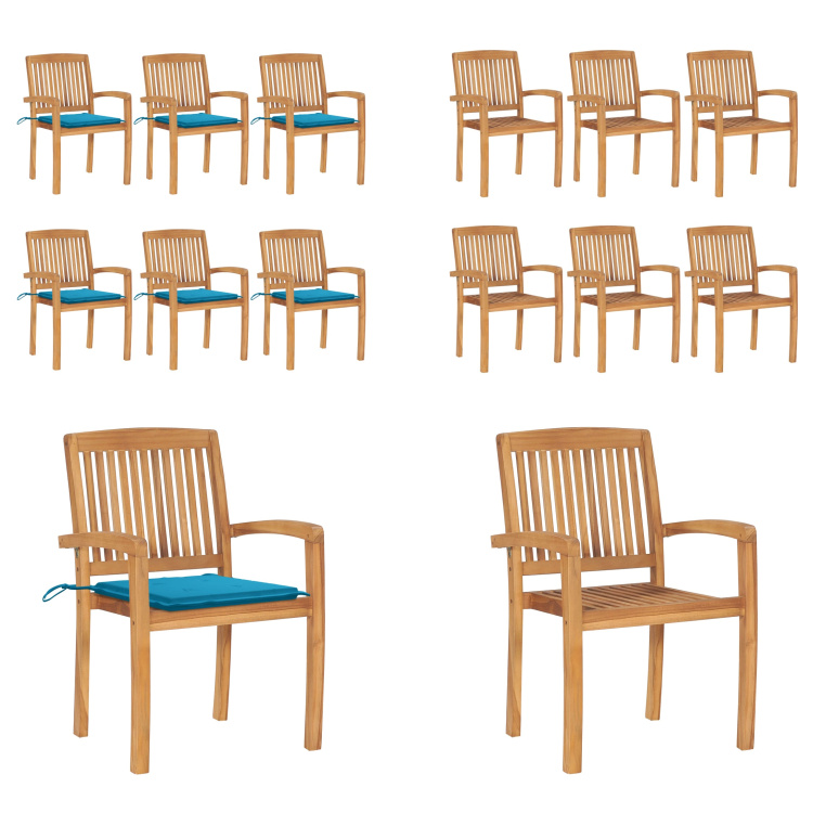 vidaXL Stapelbare Gartenstühle mit Kissen 6 Stk. Massivholz Teak - Gartenstuhl - Gartenstühle - Holzstuhl - Holzstühle