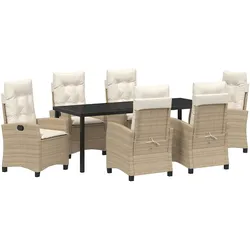 vidaXL 7-teiliges Garten-Esszimmer Set mit Kissen - Beige aus Poly Rattan