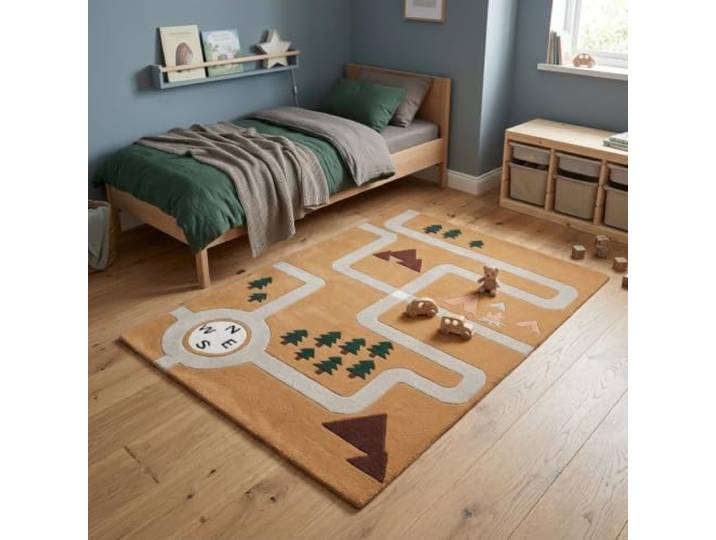 Morgenland Kinderteppich Handgetuftet Wolle Gold 120x170cm 100% Schurwolle, Kollektion Kids, Kinderzimmer, Handarbeit, Rechteckig