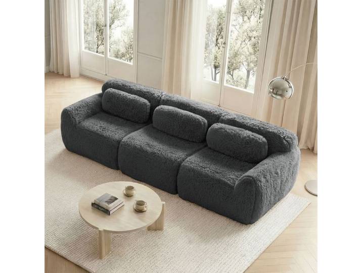 Canapé Compressé d'angle convertible -Canapé lit droit 3 places - design modulaire sans cadre -Gris pour salon chambre