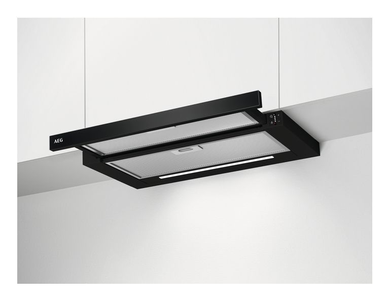 AEG DPE5660B Abluft/Umluft Dunstabzugshaube/Esse Flachschirmhaube 60 cm (Aluminium, Schwarz) 942 022 826