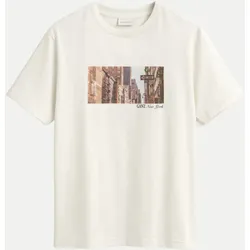 T-Shirt mit Skyline-Print Weiß S